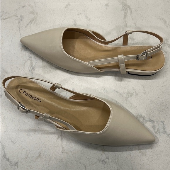 C.Paravano Sleek Slingback Flat (Freya)Taupe 39 1/2 Pointed Toe Adjustable Strap - Picture 16 of 16